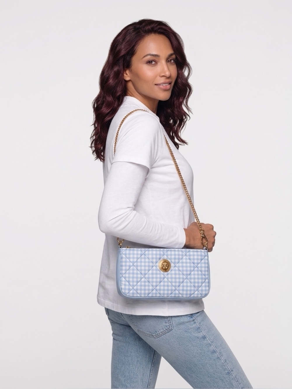Versace Authentic Blue and Gold Quilted Mini Bag w COA